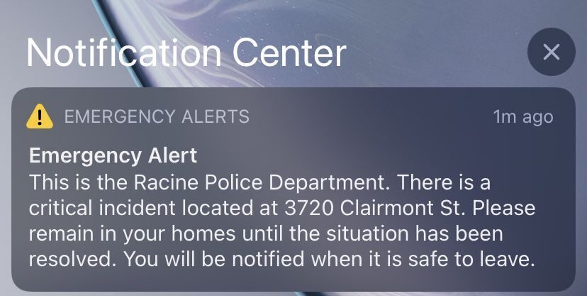 Shown here is the alert issued Wednesday morning by the Racine Police Department.